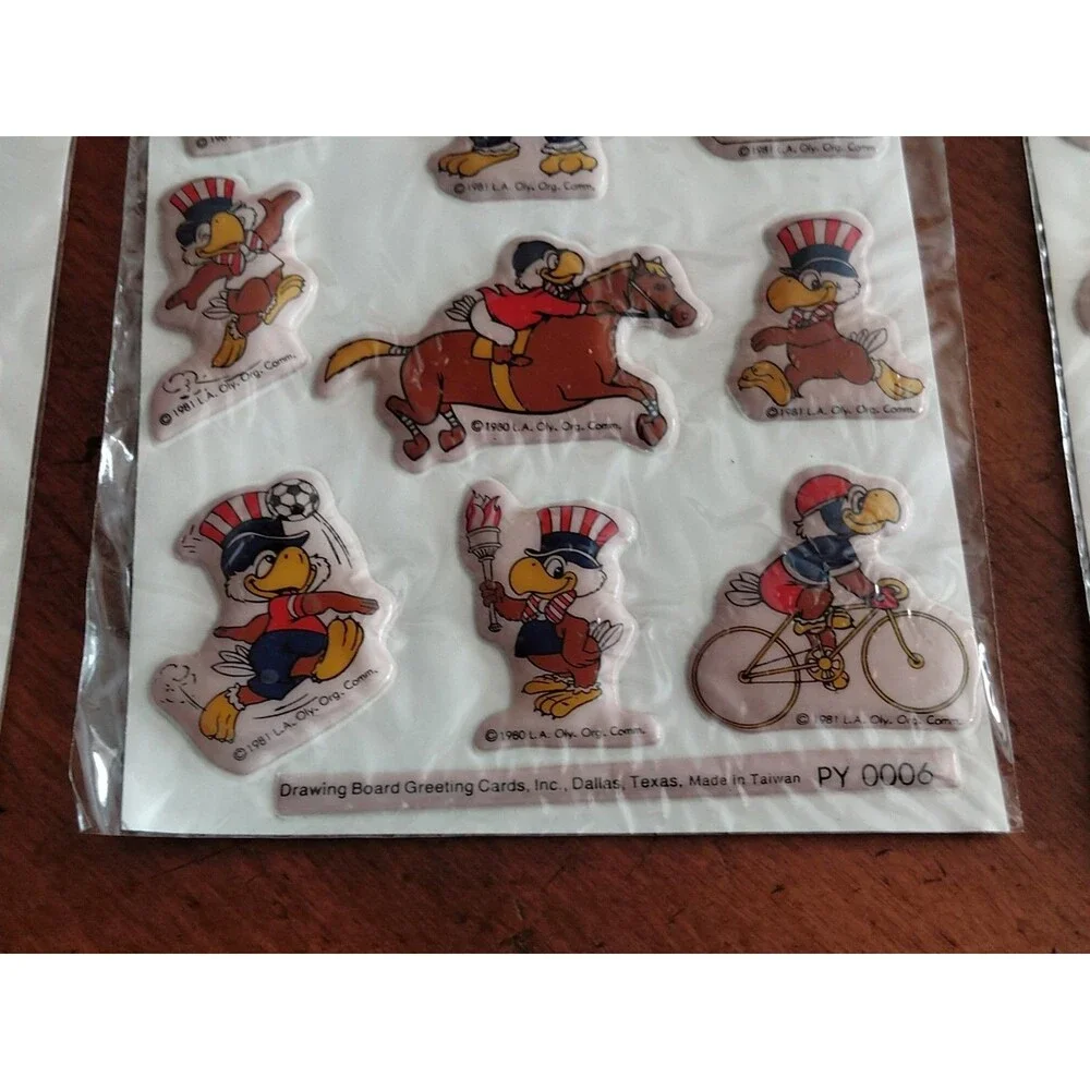 Lot 1984 Olympics Magnets 3 Packs + 3 Puffy 3D Perk Up Stickers Sam The Eagle